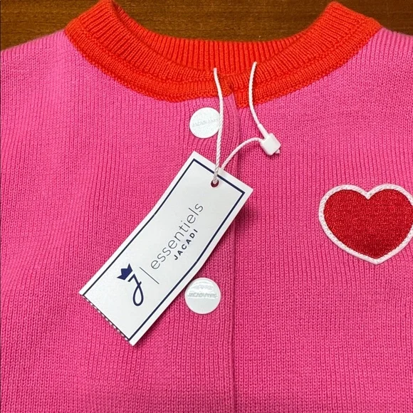 Jacadi Pink & Red Heart Flower Button Cardigan - Picture 2 of 4